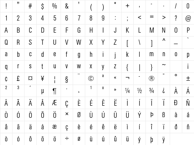 AG Book Lt Cd Regular Character Map