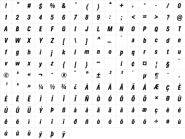 AG Book Md Cd Italic Character Map AG Book Md Cd Italic Character Map