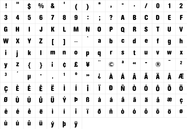 AG Book Rounded Bold Condensed Character Map AG Book Rounded Bold Condensed Character Map
