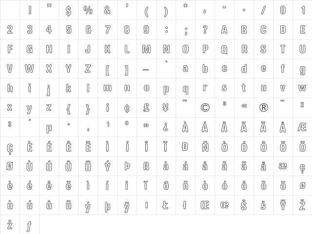 AG Book Rounded Bold Condensed Outline Character Map AG Book Rounded Bold Condensed Outline Character Map