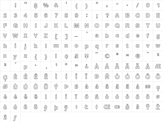 AG Book Rounded Bold Outline Character Map AG Book Rounded Bold Outline Character Map