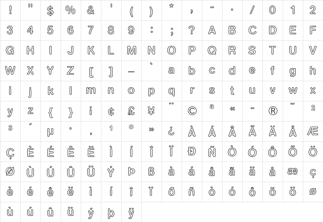 AG Book Rounded Medium Outline Character Map AG Book Rounded Medium Outline Character Map