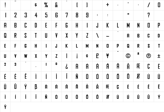 Agency Bold Character Map