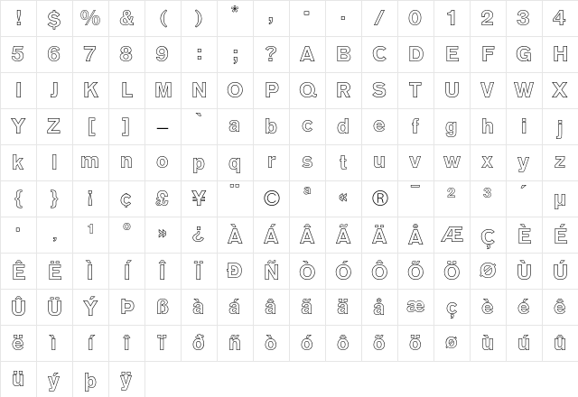 AG Old Face Bold Outline Character Map