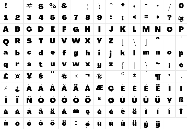 Agrandir Black Regular Character Map