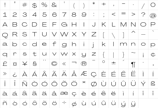 Agrandir Grand Light Regular Character Map Agrandir Grand Light Regular Character Map