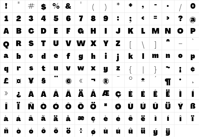 Agrandir Narrow Black Regular Character Map