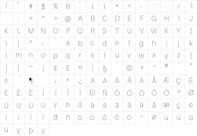 Aileron UltraLight Regular Character Map