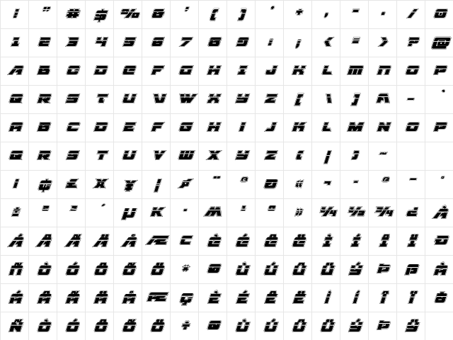 Aircruiser Academy Laser Italic Italic Character Map