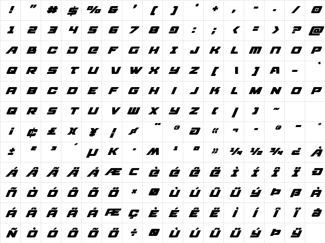 Aircruiser Super-Italic Italic Character Map