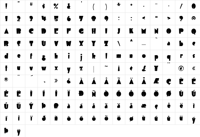 Airmole Regular Character Map