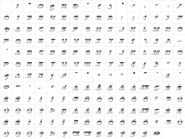 Airstrike Platinum Regular Character Map Airstrike Platinum Regular Character Map
