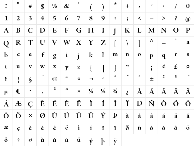 Adobe Jenson Pro Bold Subhead Character Map