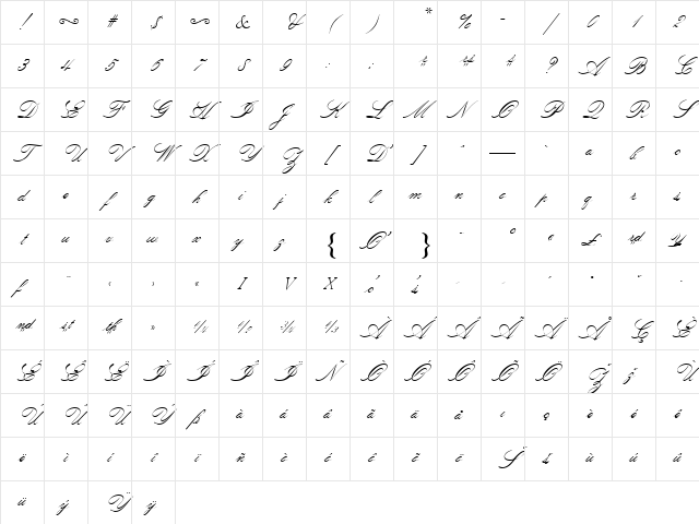 ATSackersItalianScript Regular Character Map