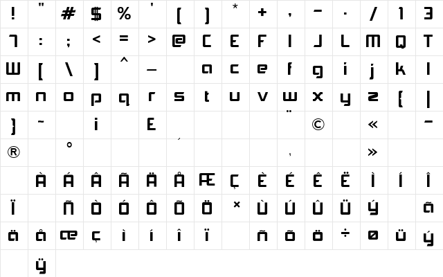Akashi Regular Character Map