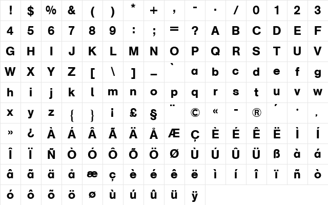 AG Schulbuch Two BQ Medium Character Map