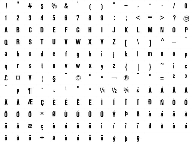 Berthold Akzidenz Grotesk BE Bold Condensed Character Map