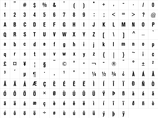 Berthold Akzidenz Grotesk Bold Condensed Character Map