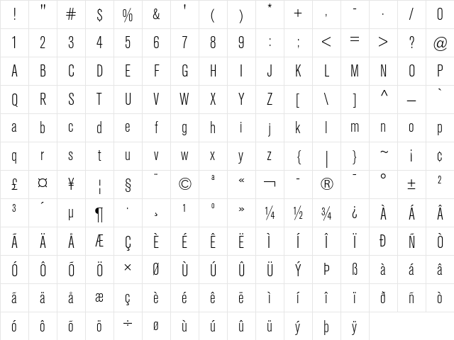 Berthold Akzidenz Grotesk Light Condensed Character Map