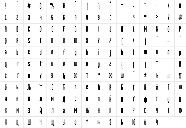 MartenCyrG Medium Character Map