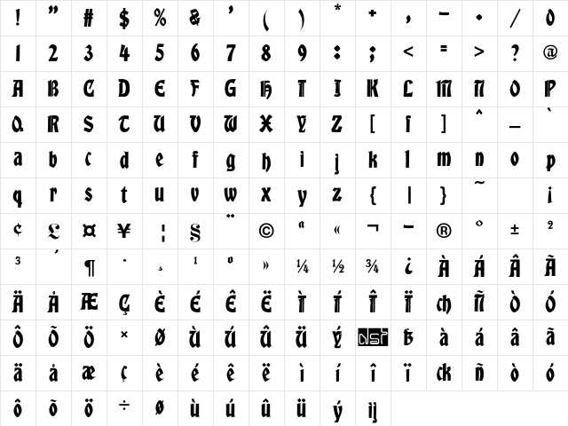 Albert Text Bold Character Map