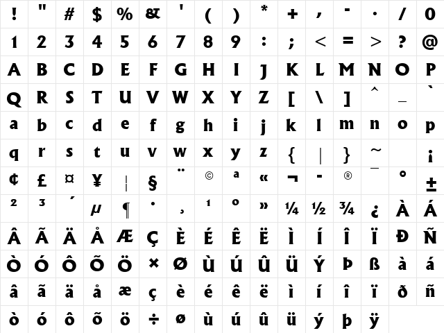 Albertus Extra Bold Bold Character Map