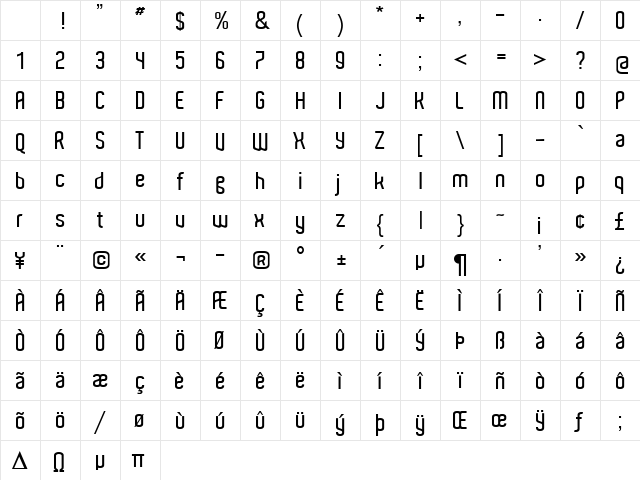 Aldo SemiBold Character Map