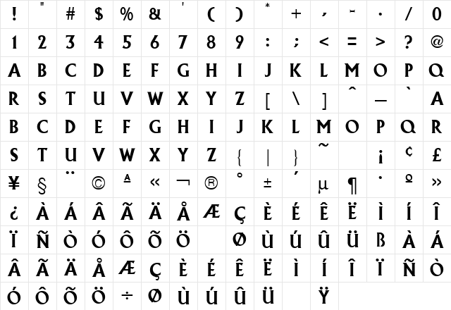 Alexander Bold Character Map Alexander Bold Character Map
