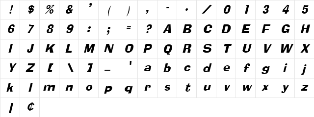 Alfalfa Oblique Character Map