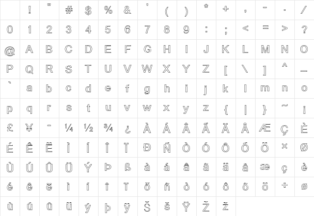 Alido Outline Regular Character Map Alido Outline Regular Character Map
