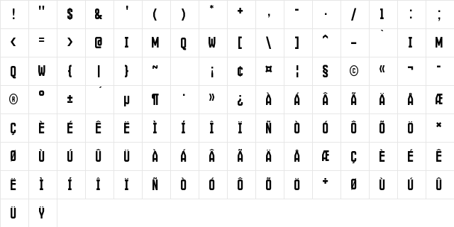 Martius Regular Character Map