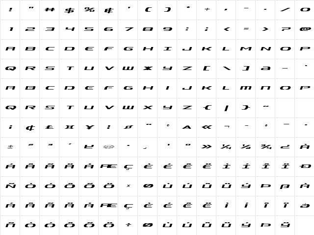Alpha Men Expanded Italic Expanded Italic Character Map