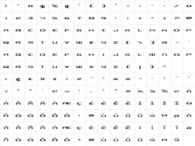 Alpha Men Laser Regular Character Map Alpha Men Laser Regular Character Map
