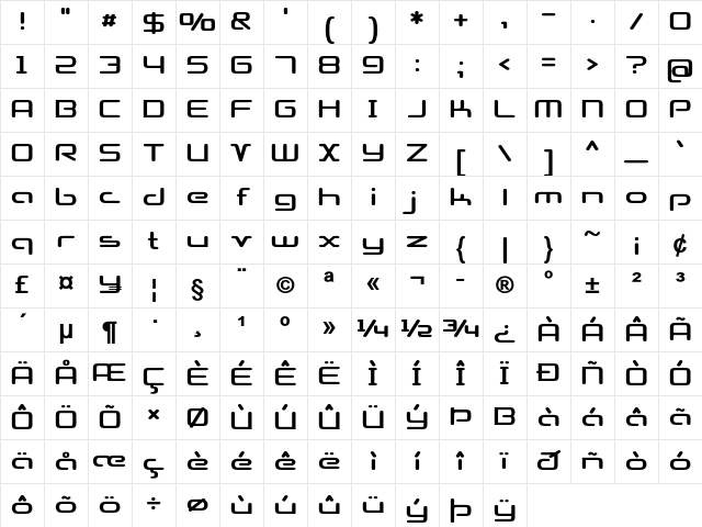 Alphawave Bold Character Map