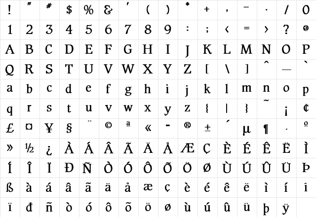 Alpine Bold Character Map