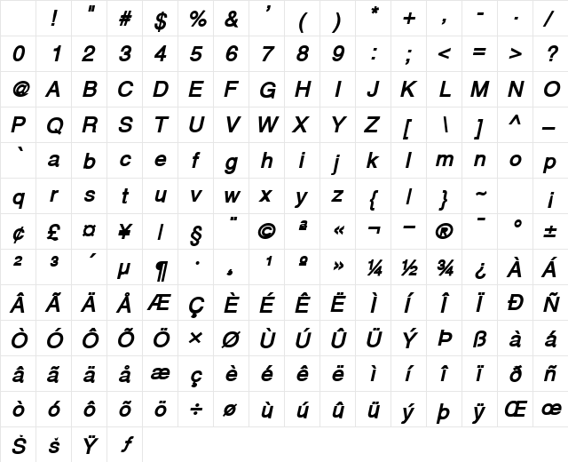 Alps Bold Italic Character Map Alps Bold Italic Character Map