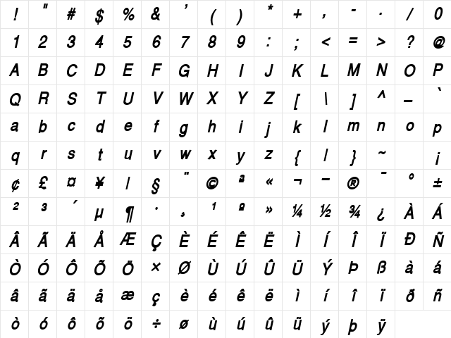 Alps-Condensed Bold Italic Character Map Alps-Condensed Bold Italic Character Map
