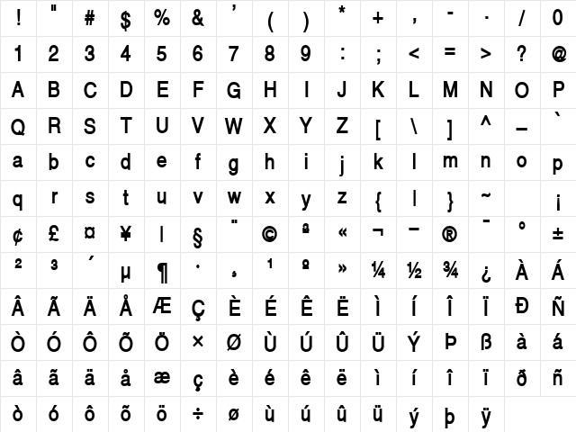 Alps-Condensed Bold Character Map