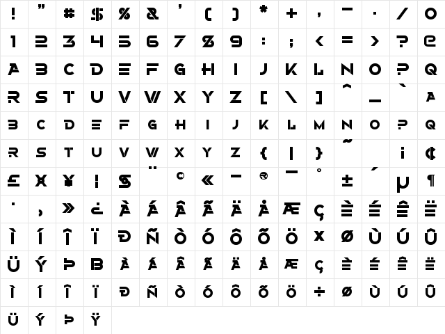 Alternity Bold Character Map