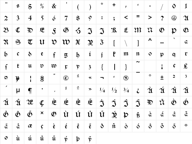 AlteSchD Regular Character Map