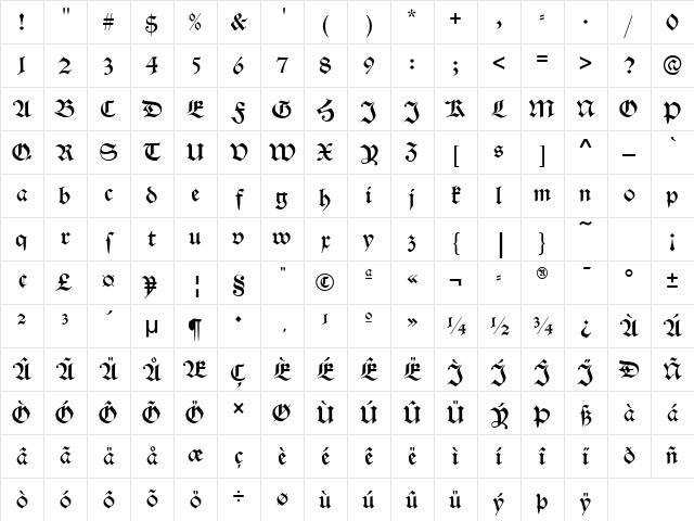 AlteSchwabacherEF Medium Character Map