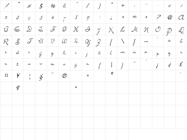 Mary Monroe Script Regular Character Map