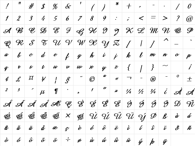 Amaze Bold Italic Character Map