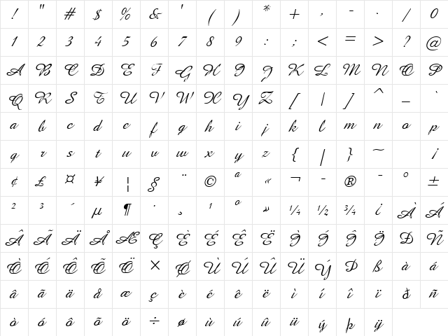 Amaze Italic Character Map