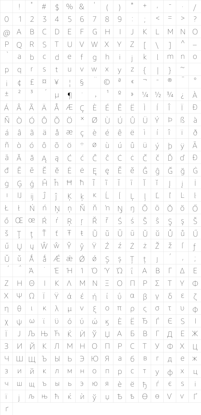 Amazon Ember Thin Regular Character Map Amazon Ember Thin Regular Character Map