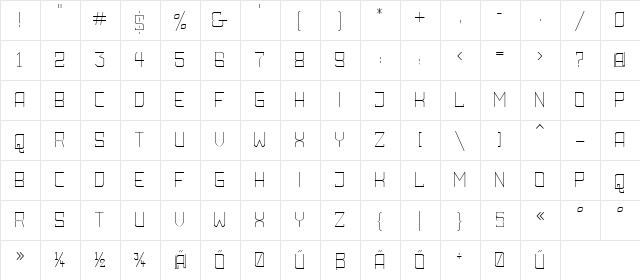 Amboss Condensed ExtraLight Character Map