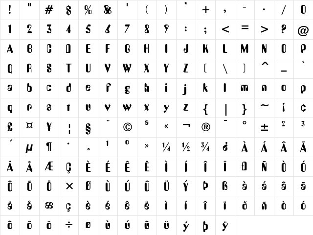 Amelia Regular Character Map