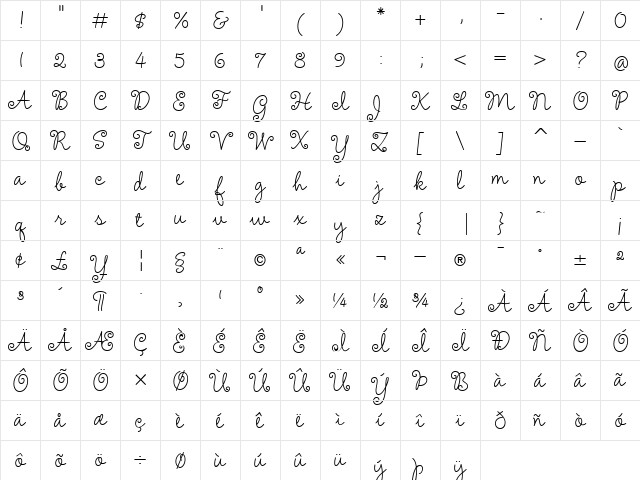 Amelie Regular Character Map Amelie Regular Character Map