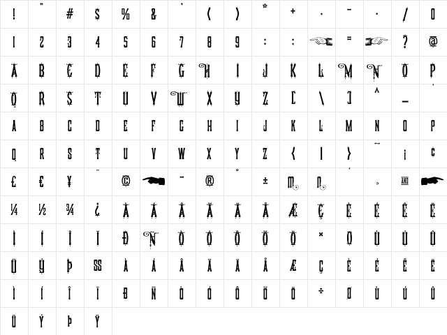 American West Regular Character Map American West Regular Character Map