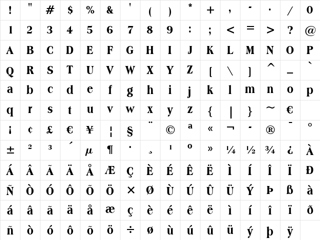 Americana XBdCn BT Extra Bold Character Map